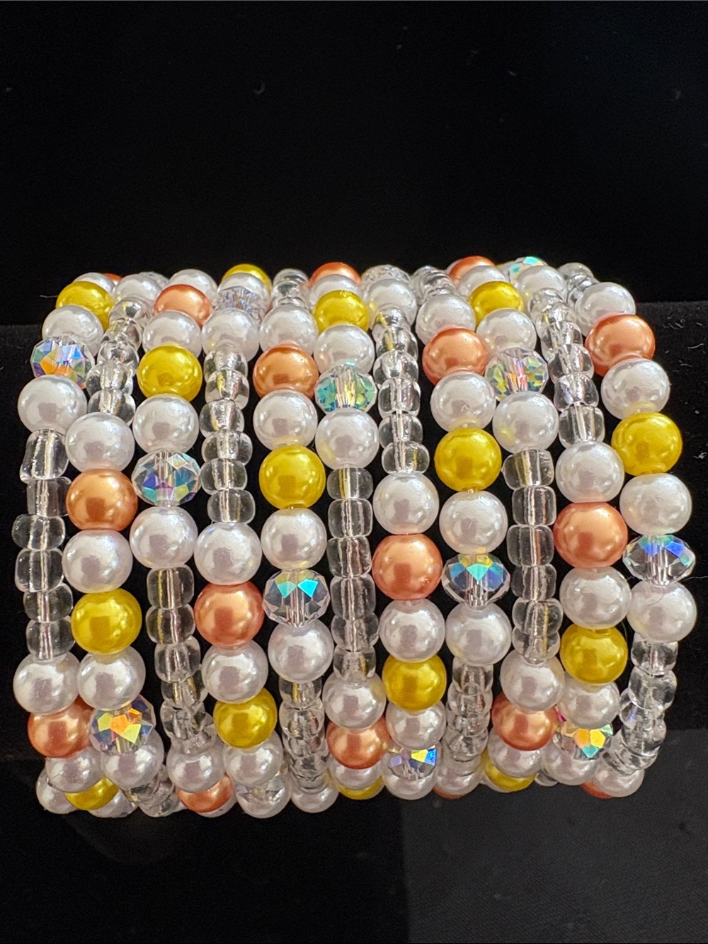 Multi-Color Pearl Beaded Bracelet White, Gold, Peach
